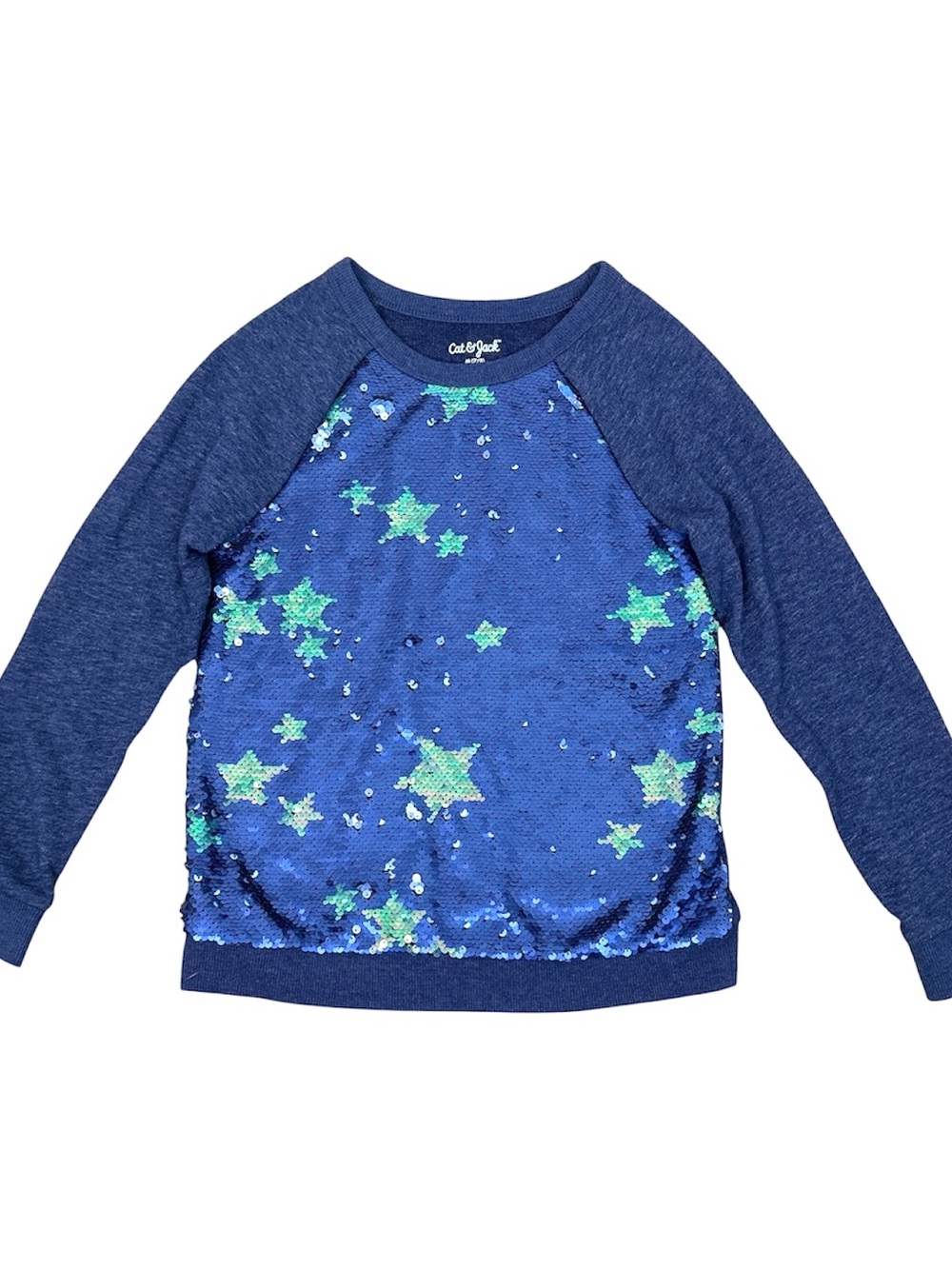 Cat & Jack Blue Flip Sequin Star Raglan Sweatshirt with Green